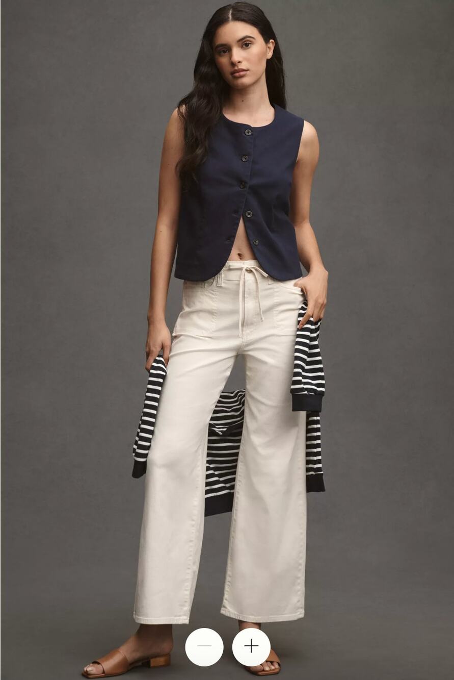 PAIGE Ari Tie-Waist High-Rise Wide-Leg Jeans 30 NEW